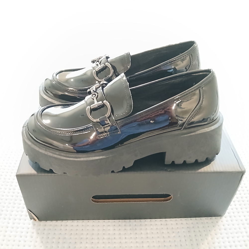 Fashion Nova Glossy Black School Girl Loafers